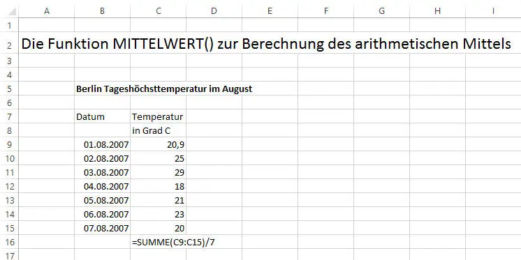 Beispiel Mittelwert mit den Tageshösttemperaturen in Berlin über Summenbildung Beispiel Mittelwert mit den Tageshösttemperaturen in Berlin über Summenbildung
