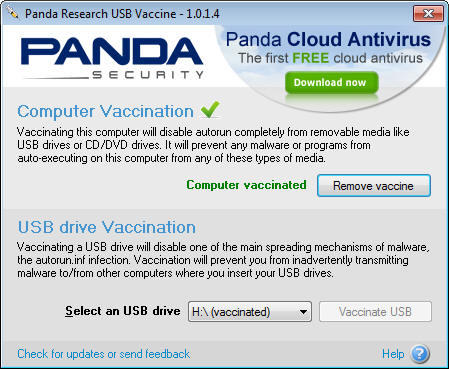 Hauptbildschirm Panda USB Vaccine